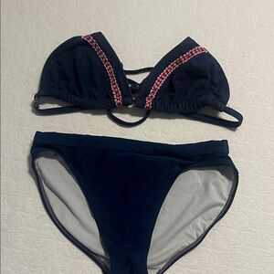 Navy Bikini Set with Red & White Trim
